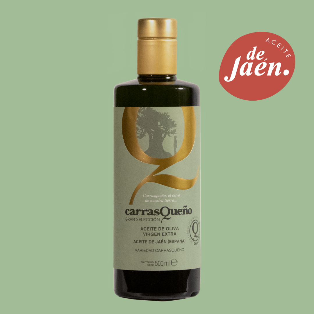 Carrasqueño Monovarietal 100% aceituna carrasqueña -  Aceite de Oliva Virgen Extra Temprano Variedad Carrasqueña  - Botella Crista 500ml